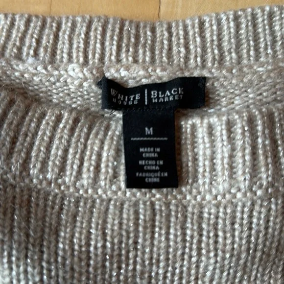 White House Black Market beige metallic knit boat neck wool blend sweater - Picture 5 of 7